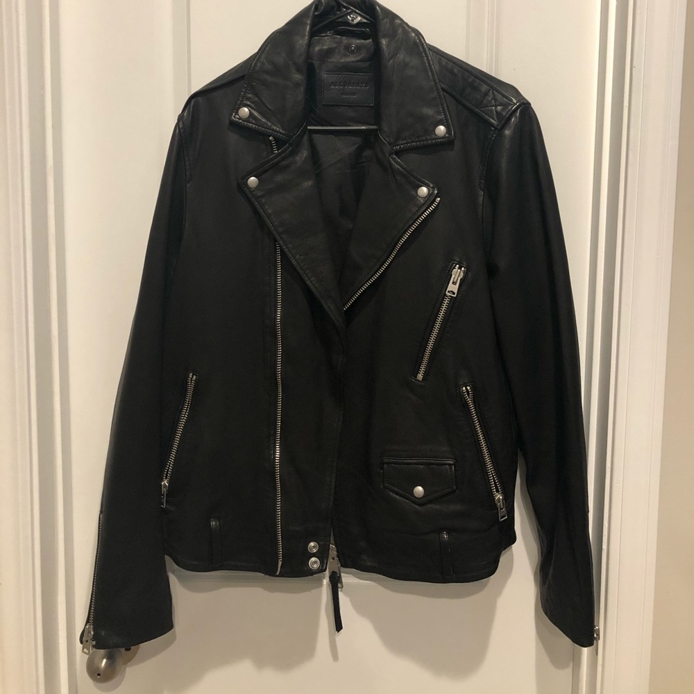 All saints black leather jacket size medium